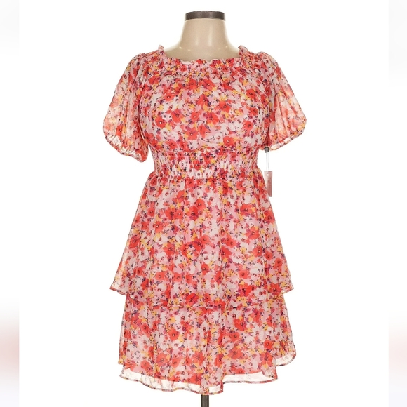 Laundry by Shelli Segal Womens Chiffon Floral Mini Fit & Flare Dress, Size 12 - Picture 1 of 6